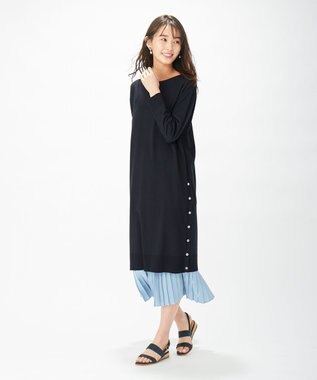 J.PRESS LADIES 【洗える】ワンピ＋プリーツスカート ツインセットワンピース ネイビー系