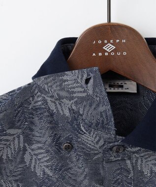 JOSEPH ABBOUD 【吸水速乾】リーフ柄ジャガード 半袖 ポロシャツ ダルブルー系