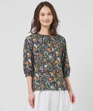 J.PRESS LADIES S スパンボタニカル プリント クルーネック ブラウス