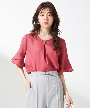 【接触冷感・UVカット・速乾】スムージーポリエステル フレアスリーブ ブラウス