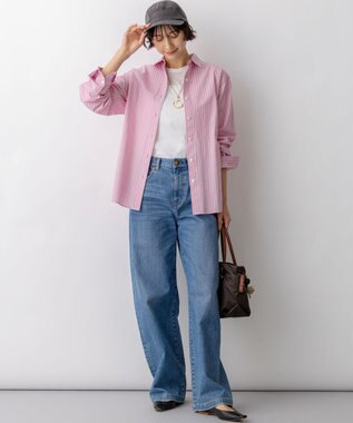 23区 【一部先行予約/VERY掲載】CANCLINI シャーティング ベーシックシャツ ピンク×サックスストライプ