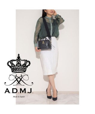 A.D.M.J. 【牛革】クロコ型押しヘリ巻きボストン23cm オニキス