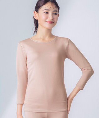 Wing あったかインナー 綿100％(肌側) 軽い ネックせまめ 8分袖 長袖 秋 冬 EL2950 ウイング／ワコール ピーチ