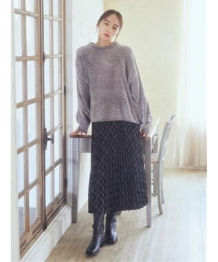 earth music&ecology シャイニーベロアモールプルオーバー Gray Beige