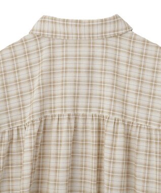 earth music&ecology シャーリングスリーブチェックシャツ Light Beige