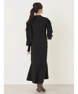 earth music&ecology 袖シアーフリルニットワンピース Black