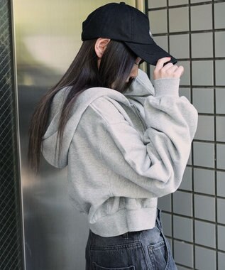 WEGO ショートZIPパーカー 杢グレー