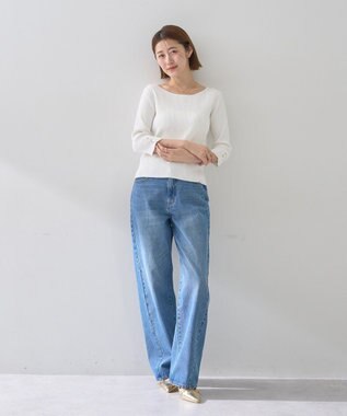 YECCA VECCA 袖釦7分袖リブニット Off White