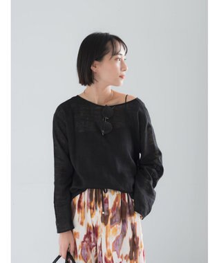 Te chichi レーヨンリネンメッシュシャツ ブラック