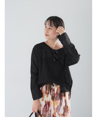 Te chichi レーヨンリネンメッシュシャツ ブラック