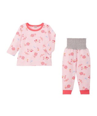 MIKI HOUSE HOT BISCUITS 【80-120cm】 リゾートキャビット 腹巻き付き タック天竺素材 長袖パジャマ ピンク