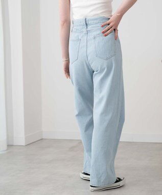 WEGO ウエストフィットワイドストレートデニムパンツ デニム淡色
