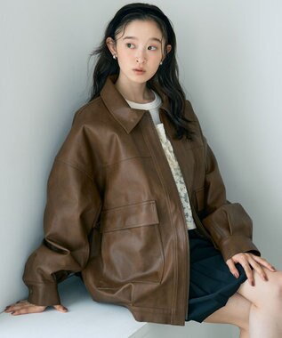 earth music&ecology フェイクレザージップジャケット Light Brown