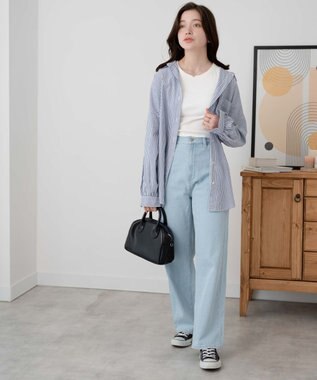 WEGO ウエストフィットワイドストレートデニムパンツ デニム淡色