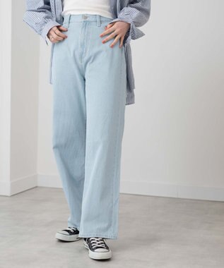 WEGO ウエストフィットワイドストレートデニムパンツ デニム淡色