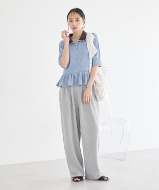 earth music&ecology ダブル衿ペプラムプルオーバー Sax