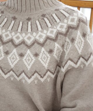 Tiaclasse L 【洗える】ノルディック柄ニットチュニック ベージュ