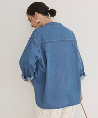 WEGO 【ANGIE VINTAGE】襟が選べる デニム プルオーバー シャツ（バンドカラー/レギュラー） ブルー
