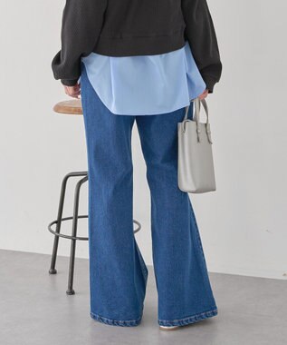 earth music&ecology 切り替えフレアデニムパンツ Medium Indigo