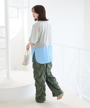 Green Parks 裾タックミニ裏毛シャツドッキングチュニック Gray