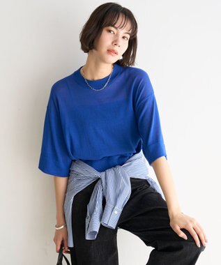 UNFILO シアークロップドシャツ ブルーストライプ