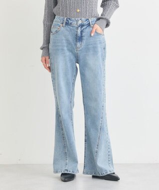 earth music&ecology 切り替えフレアデニムパンツ Light Indigo