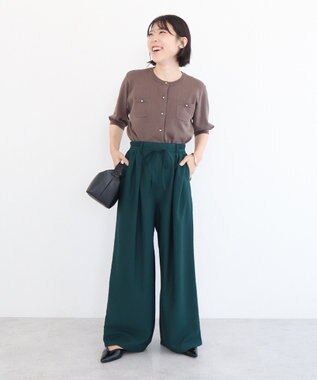 Green Parks 共ベルト付きツイルカラーパンツ Dark Green