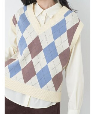 earth music&ecology アーガイルニットベスト Cream