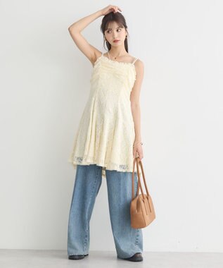 earth music&ecology フロントギャザー起毛レースミニワンピース Ivory