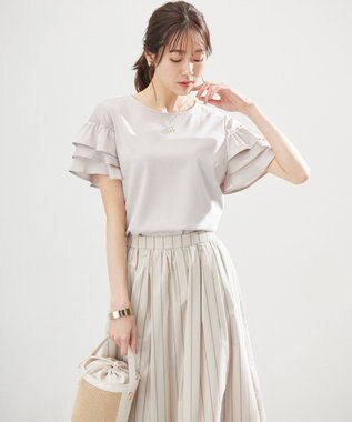 組曲 コットンポンチシア－スリーブ ブラウス ピンクベージュ系