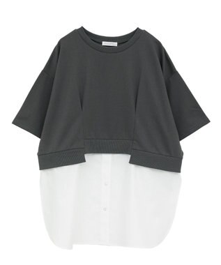 Green Parks 裾タックミニ裏毛シャツドッキングチュニック Charcoal Gray