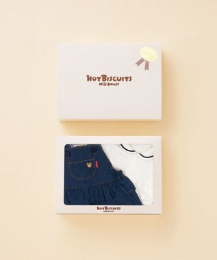 MIKI HOUSE HOT BISCUITS ワンポイントデニムジャンパースカート＆セーラーカラー長袖Tシャツギフトセット【BOX付き】 インディゴブルー
