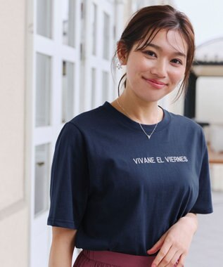 Tiaclasse 【洗える】刺繍ロゴシンプルTシャツ ネイビー