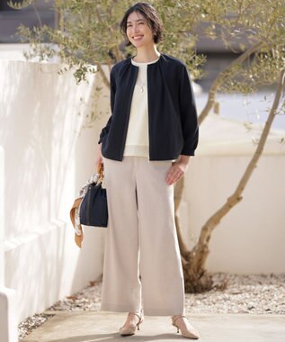 J.PRESS LADIES L 【人気素材・季節の変わり目に】BREEZE COOL トロ ノーカラー ブルゾン ネイビー系