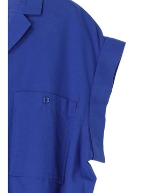 Green Parks 綿麻混開襟ワンピース Royal Blue
