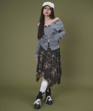 WEGO オフショルグラフィックスウェット 杢グレー