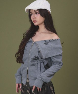 WEGO オフショルグラフィックスウェット 杢グレー