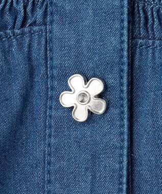 組曲 KIDS 【110-140㎝】 フラワーボタンデニムワンピース ネイビー