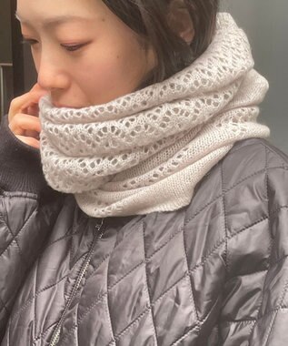 MOONBAT 【カシミヤ100%】2WAYレーシーニットスヌードマフラー グレー