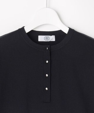 J.PRESS LADIES COOL MINT COTTON POLYESTER ヘンリーネック ニット プルオーバー ネイビー系