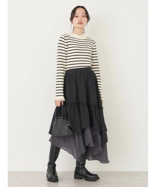 earth music&ecology レースドッキングリブニット Border Ivory