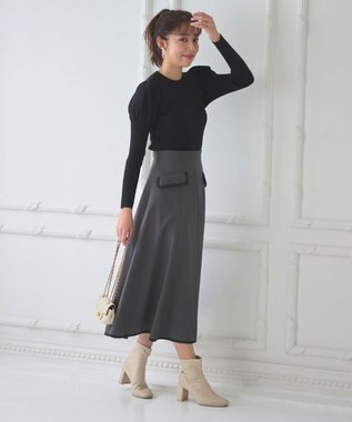 Feroux 【洗える】パフスリーブラメ ニット ブラック系