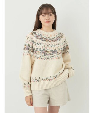 earth music&ecology スラブヤーンノルディックプルオーバー Ivory