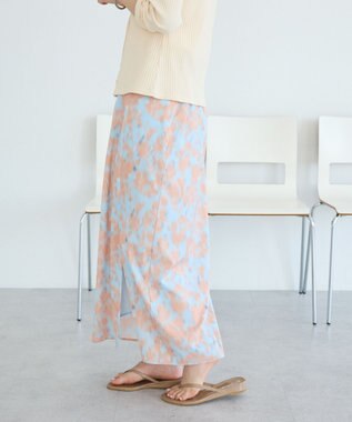 CRAFT STANDARD BOUTIQUE フラワープリントスリットロングスカート Blue