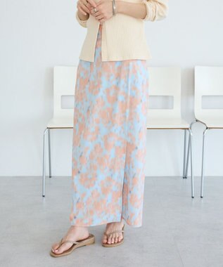 CRAFT STANDARD BOUTIQUE フラワープリントスリットロングスカート Blue