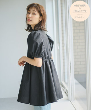 #Newans 【ANSWER for 骨格ウェーブ】フリルカラーパフスリーブチュニック ブラック系
