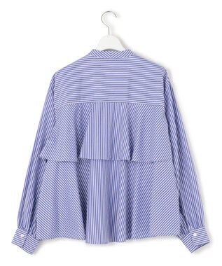 23区 L 【洗える】CANCLINI ティアードフリル ブラウス ブルーストライプ