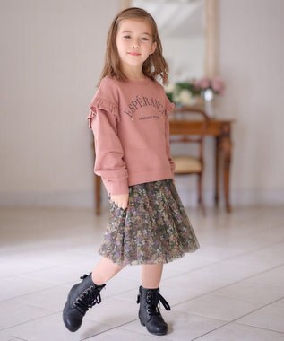 ANY KIDS 袖フリル ロゴ トレーナー ピンク