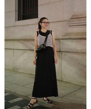 Green Parks ニットビスチェ付きカットソーワンピース Black