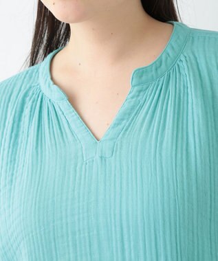 UCHINO クレープガーゼ 　パッチポケットワンピース ライトブルー